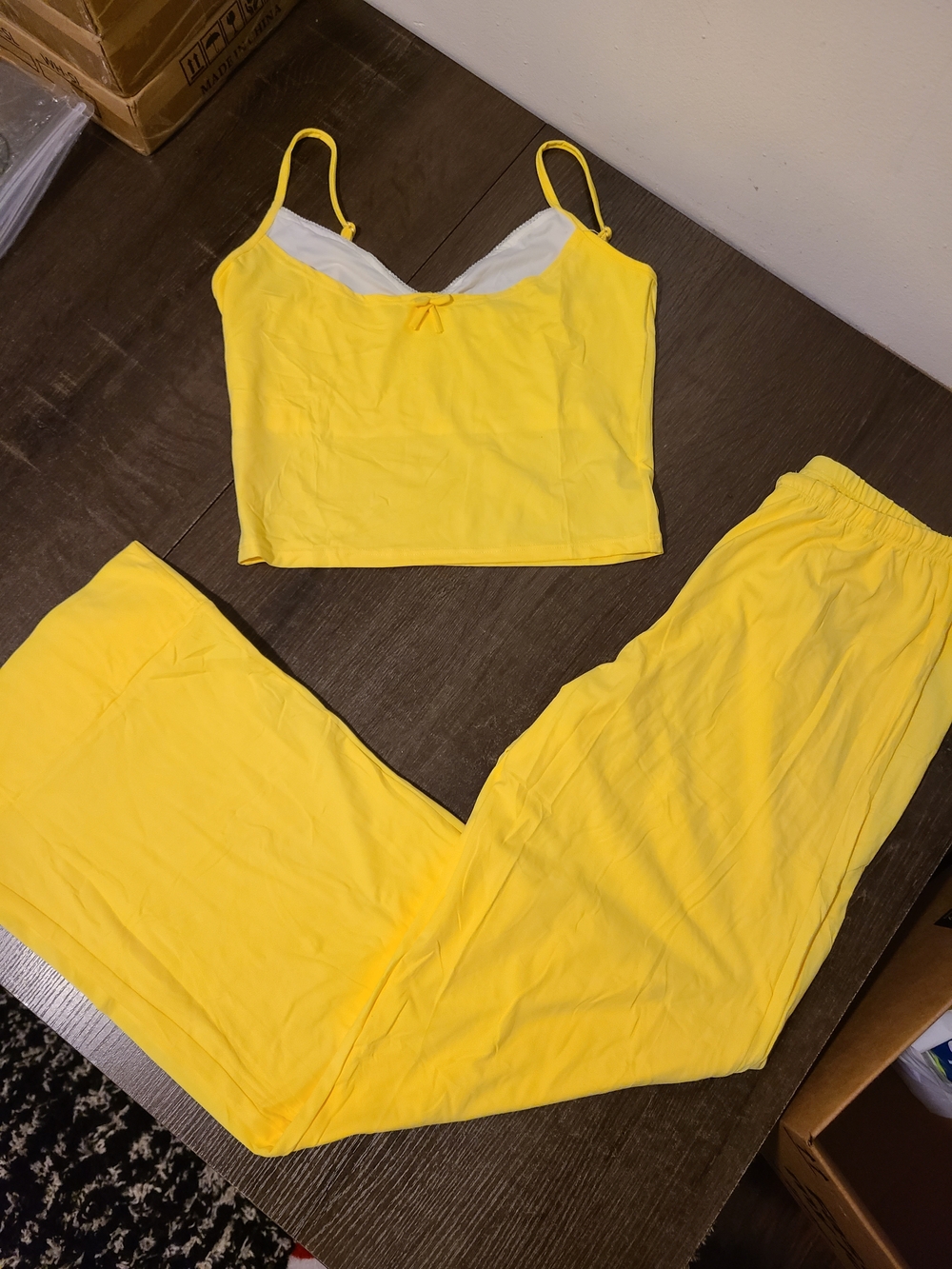 New Small Yellow Wide Leg Pajama Set